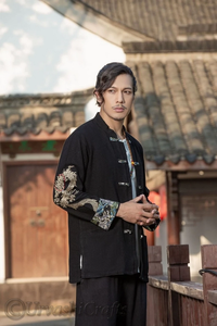 Derniers hommes Dragon brodé Design Vintage coton lin fait à la main vestes chinois japonais décontracté personnalité vestes en vrac - Product Image 2