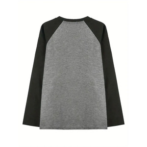 เสื้อยืดแขนยาวทรงแร็กแลนผู้ชาย สีเทา-ดำ คอโอ คอตตอนถัก 100% ทรงปกติ สีพื้น - Product Image 2