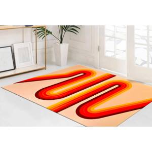 Tapis géométrique orange : style rétro années 70, tapis imprimé moderne, tapis à poils doux - Product Image 1