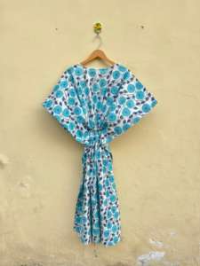 ชุดคลุมคาฟตันสไตล์ลำลองสำหรับผู้หญิง แขนยาว คอวี ลายดอกไม้ ทำด้วยมือ ผ้าฝ้าย 100% สำหรับฤดูใบไม้ผลิ ฤดูร้อน ชายหาด ผลิตตามแบบ ODM แห้งเร็ว - Product Image 5