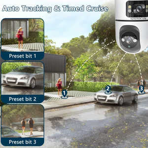 Caméra de sécurité extérieure sans fil WiFi 2,4 GHz à double objectif PTZ avec suivi automatique, vision nocturne, audio bidirectionnel, double écran et stockage cloud IP - Product Image 4