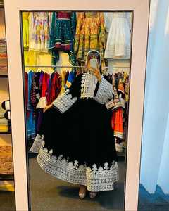 Fashionable Women's Afghani Style <b>Dress</b> Full Length Fully Stitched Wedding Festival Flared Frock <b>for</b> Adults Lace Button Natural - Product Image 3