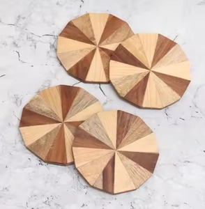 Ensemble de sous-verres décoratifs en bois, tapis de tasse naturels rustiques faits à la main pour table à manger, café, thé, bière, cuisine, bar, sous-verres modernes - Product Image 3