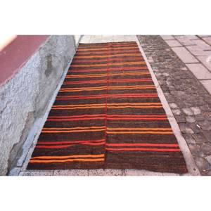 Tapis en laine patchwork rouge brun traditionnel 4.6x10.7 pieds couloir rectangle turc de grande surface pour adolescent Latex pour chambre utilisation au chevet - Product Image 1