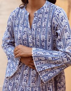 Vestido estampado de bloque de algodón azul cobalto de alta calidad con cuello en V lazo última fiesta Formal bohemio verano Club desgaste hecho gasa - Product Image 2