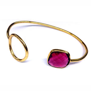 Luxury Fashionable Handmade 925 Sterling Silver Gold Plated Handmade Unique Vintage Style <b>Red</b> Glass Bangle - Product Image 1