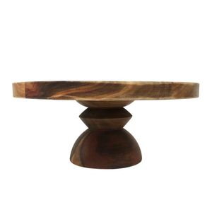 Soporte de pastel de madera tallado a mano con acabado natural y base resistente para una elegante presentación de mesa de postre o uso en la cocina - Product Image 1
