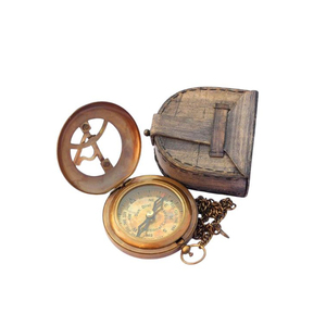 Discover Nautical Elegance Engraved Gold-Plated Round Sundial Brass Pocket <b>Compasses</b> <b>Antique</b> Gifts Available Wholesale Purchase - Product Image 1