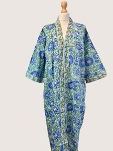 Bata Larga Estampada Floral para Mujer, Manga Larga, Cuello Mandarín, 100% Algodón, Suave, Informal, para Primavera - Product Image 1
