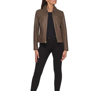 Manteau en cuir entièrement doublé zippé pour femme Veste racer en cuir respirant pour femme Streetwear Look Varsity Jacket - Product Image 2