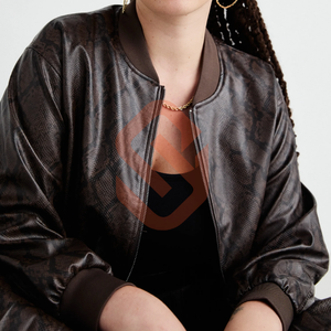 แจ็คเก็ตนักขี่จักรยานหนังแท้วินเทจของผู้หญิงดีไซน์ใหม่ลายนูนมีซิปปิดรูปแบบทึบระบายอากาศได้ดีสำหรับฤดูหนาว - Product Image 3