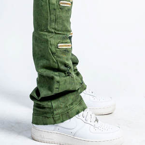 <b>Mens</b> <b>Green</b> Stacked Jeans Fashion Streetwear Multi Zipper Design Slim Fit Casual Denim Pants Stylish Modern <b>Trousers</b> OEM ODM - Product Image 6