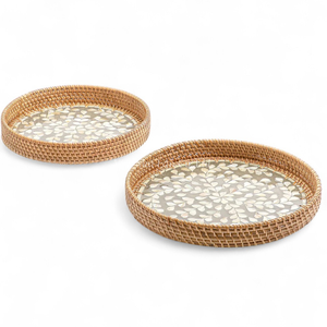 Bandeja Redonda Decorativa de Ratán con Incrustaciones de Nácar, Venta al por Mayor para Hoteles, Restaurantes y Servicios de Catering - Product Image 2
