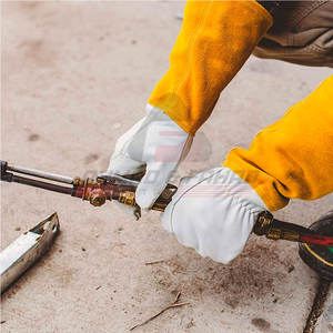 Industrial Gloves Heavy Duty Work Gloves Cow Split Leather Front <b>Back</b> Cloth Leather Welding Gloves - Product Image 5