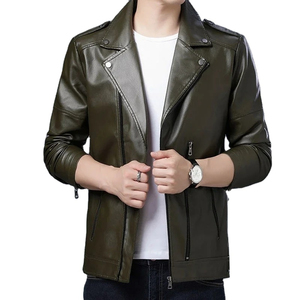 High Quality Black Leather Motorcycle <b>Jacket</b> <b>Men</b> Professional Manufacture Spring Collection Solid Button Front Windproof - Product Image 2