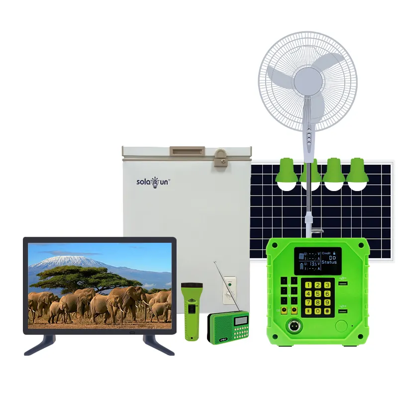 2021 Model penjualan laris SR32 sistem energi surya daya peralatan rumah tangga seperti kipas TV surya Off Grid Solar Kit