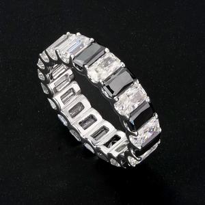Hip Hop Real 9k White Gold Rhodium Plated Emerald Cut Shape Black&white GRA Vvs Mossanite Iced Tennis Eternity <b>Ring</b> <b>Men</b> Women - Product Image 1