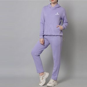 Zipper up Custom 100% Cotton <b>Plain</b> <b>Tracksuit</b> 2 Pieces Women's Oversized Hoodies and Sweatpants Set - Product Image 2