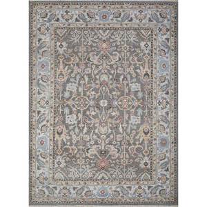 Tapis en laine noués à la main Erbe, gris et noir, motifs floraux et abstraits, tapis rectangulaire pour salon et couloir, modèle Enlp-08 - Product Image 1