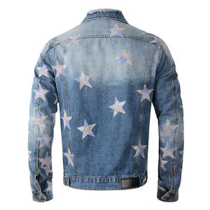 Veste en jean personnalisée avec logo pour homme, poids lourd, lavage vintage, vêtements de rue, veste patchwork unisexe pour homme - Product Image 4