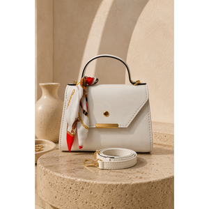 <b>White</b> <b>Hand</b> and Shoulder <b>Bag</b> with Scarf Detail Single Strap Open Closure PU Lining for Spring and Summer - Product Image 1