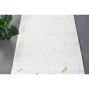 Tapis turc vintage moderne 2,6x8.9 pieds Tapis plat blanc en laine tissée Motif patchwork en latex pour les décorations de salon - Product Image 5
