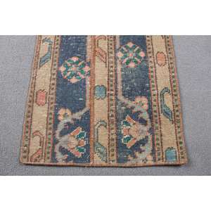 Tapis turc vintage, tapis de 1,3 x 3,6 pieds, tapis en laine bleu à motifs floraux - Product Image 4