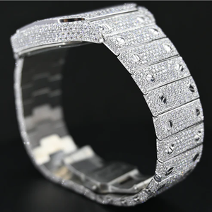 Excellent Quality VVS Clarity Diamond Studded Square Crystal Iced Watch Unisex Luxury Stainless Steel Band ETA Movement 3BAR - Product Image 2