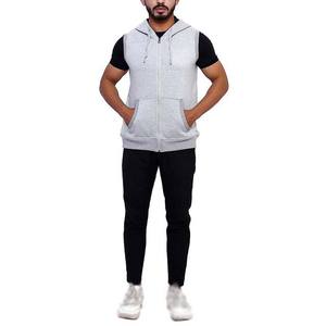 Sweat à capuche sans manches respirant personnalisé pour hommes, longueur régulière, motif solide en coton, gilet à capuche avec fermeture éclair et service OEM ODM - Product Image 2