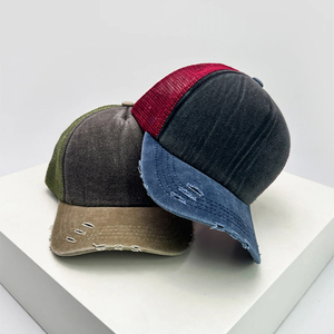 Nuevos sombreros de béisbol de estilo roto con bloque de Color Unisex, sombrilla de malla transpirable, gorras de camionero Retro, moda Simple versátil - Product Image 1