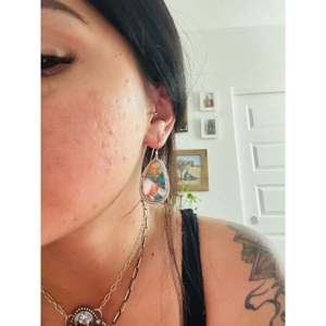 Navajo Handmade Mohave Turquoise & Sterling <b>Silver</b> Drop <b>Earrings</b> Water Drop Shape Pattern - Product Image 2