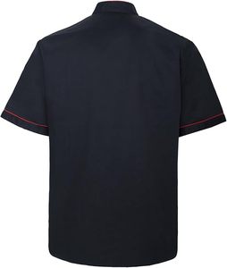 เสื้อเชฟผู้ชายสีดำ แขนสั้น แต่งขอบสีแดง กระดุมสองแถว แฟชั่นสำหรับทำงาน ดูเป็นมืออาชีพ ผ้าฝ้าย สวมใส่สบาย ระบายอากาศได้ดี - Product Image 6