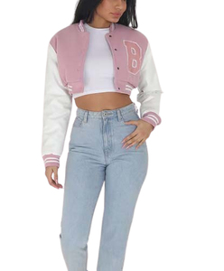 Veste universitaire recadrée de style vintage pour femmes nouvelle veste en cuir brodé à la mode pour la saison en plein air - Product Image 3