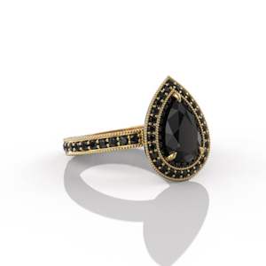 Pear And Round Cut Prong Setting Halo <b>Black</b> Diamond <b>Ring</b> With Accents For <b>Women</b> - Product Image 1