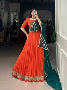 ชุดใส่ในงานเทศกาลผ้าเรยอนแท้พร้อมกระจกสำหรับทำงานและงาน gotta patti ลูกไม้ lehenga choli ผู้ผลิตจากอินเดีย - Product Image 2