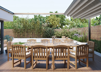 Ensemble de salle à manger d'extérieur moderne et confortable de qualité supérieure, table et chaises en teck durable pour 10 personnes, idéal pour patio, villa, restaurant