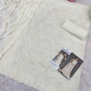 Georgette de renard lourd avec travail de séquence de broderie et costume de palazzo moins fantaisie - Product Image 1