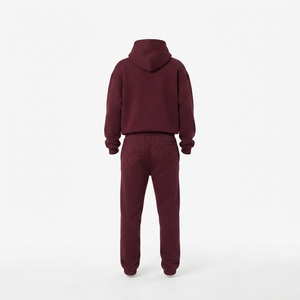 Womens <b>Burgundy</b> Hoodie Tracksuit Set Fleece Pullover Sweatshirt Jogger Pants Matching Casual Streetwear Loungewear - Product Image 3