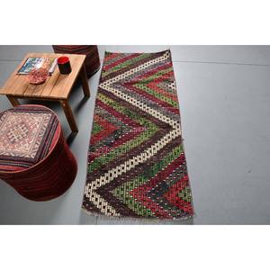 Tapis Vintage en Laine Kilim 2.2X5.6 pieds Vert Vert Patchwork Design pour Salon Décor Rectangle Motifs Abstraits Support en Latex - Product Image 1