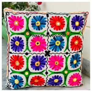 Wholesale Indian <b>Decorative</b> <b>Pillow</b> Covers Beautiful Embroidery Traditional <b>Pillow</b> Cushion Cover Decor for Living Room - Product Image 1