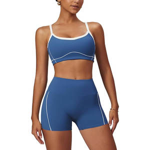 Mejor Precio de alta calidad de las mujeres gimnasio Yoga conjunto transpirable sólido ropa deportiva estiramiento apretado Yoga sujetador pantalones cortos correr Yoga conjunto - Product Image 1