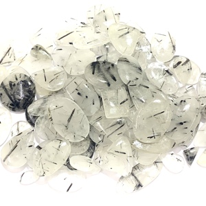 AAA Grado Alto IGI Certificado Natural Negro Rutilo Cuarzo Cabujón Pulido Suelto Piedra Preciosa Colgante Collar Rutilo Joyería Lote - Product Image 4