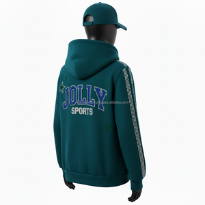 Sudadera con Capucha de Forro Polar para Mujer, Color Verde Azulado, Panel de Pedrería en la Manga, Logotipo Bordado Personalizado, Ropa Urbana Elegante, Sudaderas Básicas para Mujer - Product Image 5