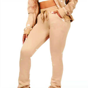 Custom Gym Wear Full Zip Up Chándal Jogging Crop Top 100% Algodón Sudadera con capucha Pantalones de dos piezas Set Mujeres - Product Image 4