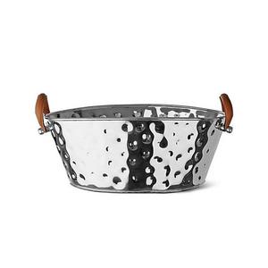 Enfriador de vino de Metal de forma redonda, Cubo de champán de vino de acero inoxidable con mango de cuero lateral - Product Image 3