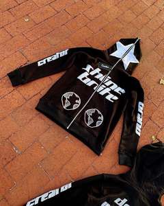 เสื้อครอปสไตล์วินเทจผ้าถักมีซิปมีฮู้ดสไตล์สตรีทแวร์ผ้าบ็อกซี่ซักได้ออกแบบได้ตามต้องการ - Product Image 6