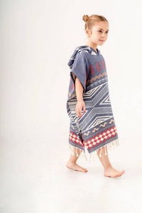 Poncho de bain à capuche pour enfants Boho, motif tribal bleu marine, 2-5 ans, 100% coton - Product Image 5