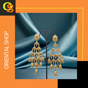 Ensemble de boucles d'oreilles haut de gamme avec boucles d'oreilles de style Jhumka plaquées or 22 carats de conception luxueuse, bijoux pour femmes portés par les exportateurs - Product Image 3