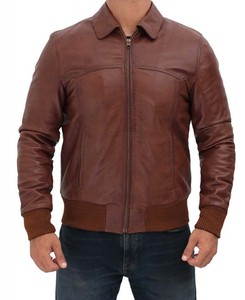 Chaquetas de cuero para hombre desgastadas marrones Chaquetas de cuero clásicas personalizadas para chaqueta para hombre - Product Image 2