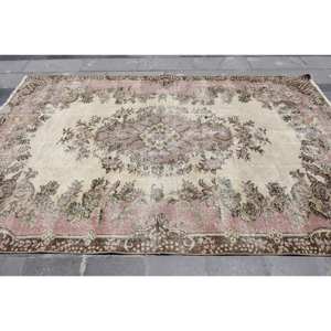 Alfombra clásica Beige rosa de área grande 6,1X9,2 pies estilo turco patrón abstracto lana PP para entrada pasillo sala de estar látex - Product Image 3